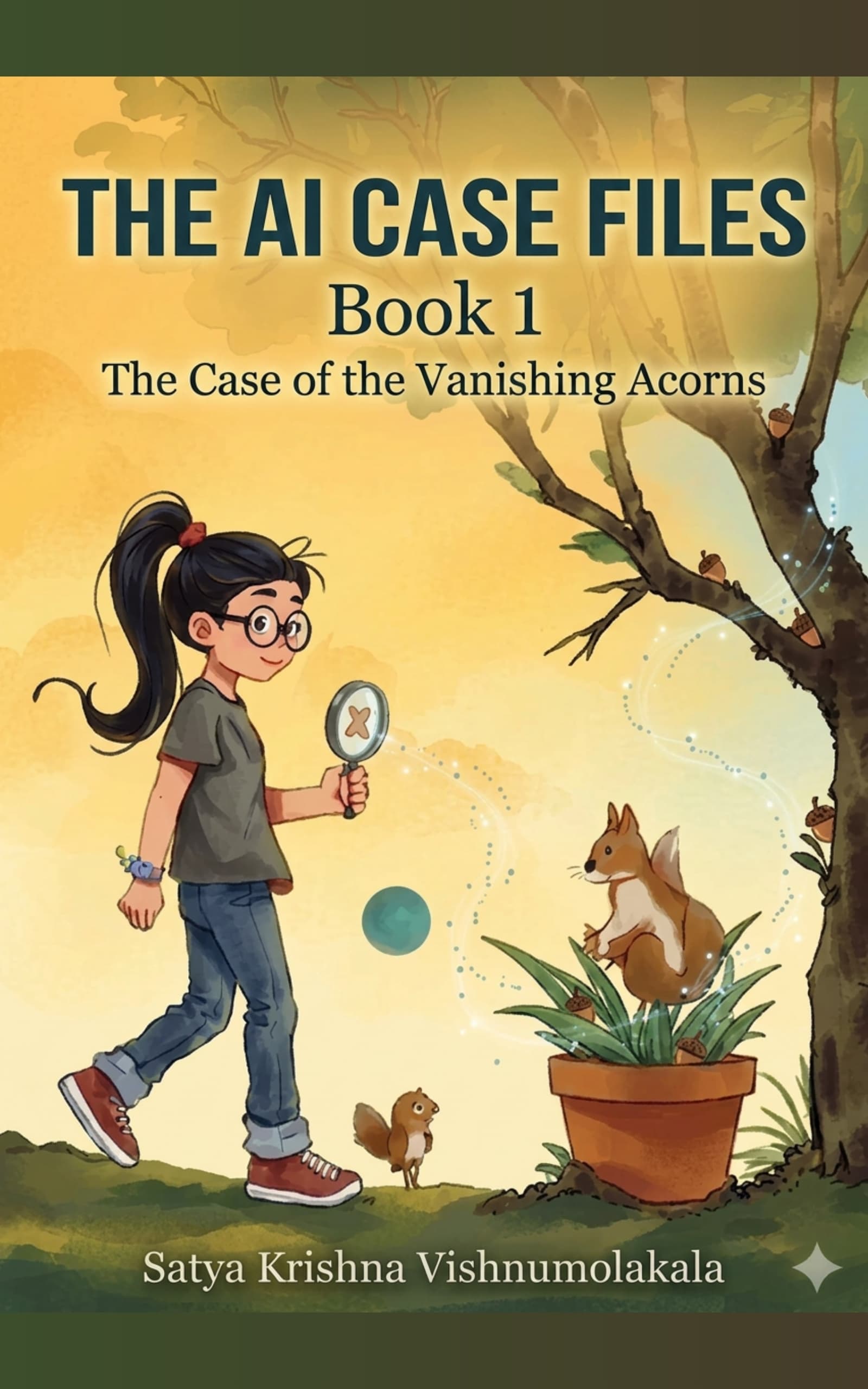 The Data Detectives Book 1: The Case of the Missing Acorns — a girl with a magnifying glass investigates a garden mystery